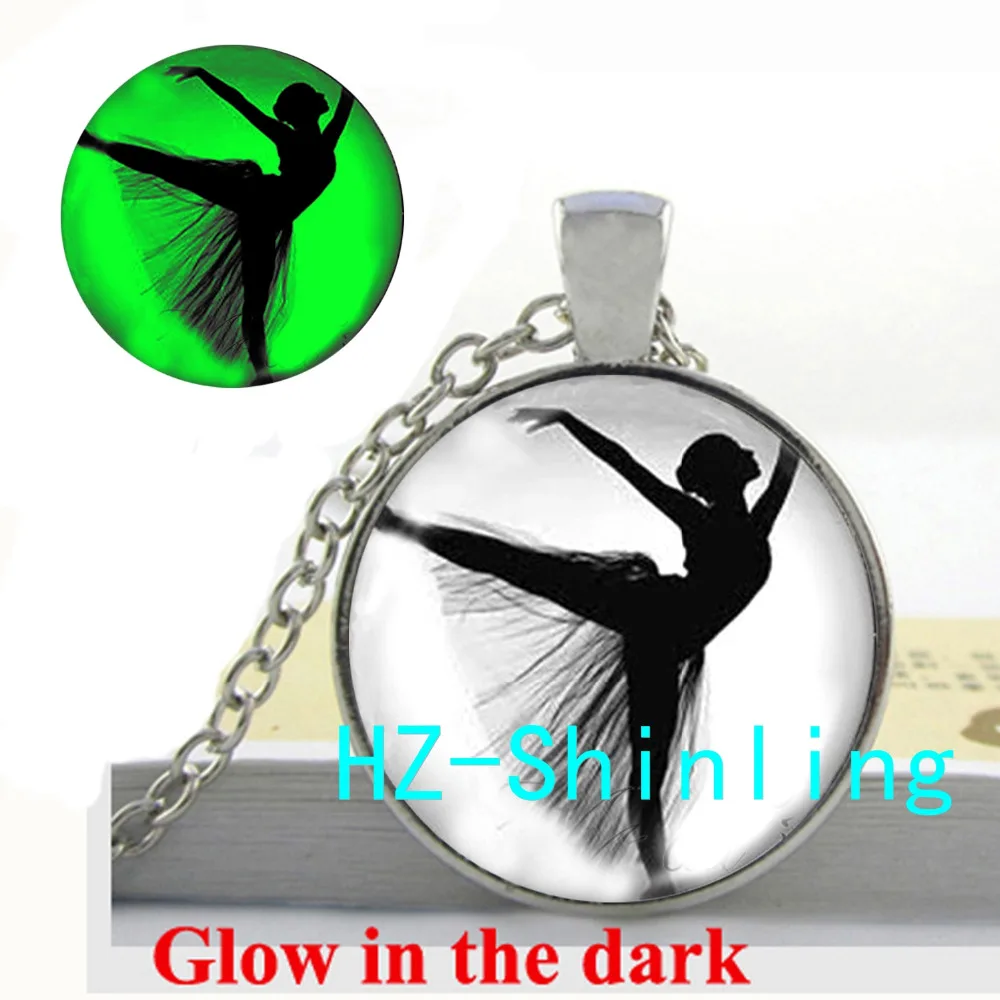 

Glow Pendant Ballerina Silhouette Necklace Ballet Dancer Art Photo Pendant Jewelry Glow in The Dark Necklace