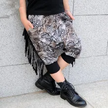 Г., новые модные детские хлопковые штаны-шаровары детские повседневные штаны танец хип-хоп Леопардовый принт тигра, одежда для мальчиков с кисточками