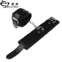 black wolf 1 pair Soft PU Leather Handcuffs Restraints Sex Bondage Sex Products Ankle Cuffs Bondage Slave Sex Toys for Couple