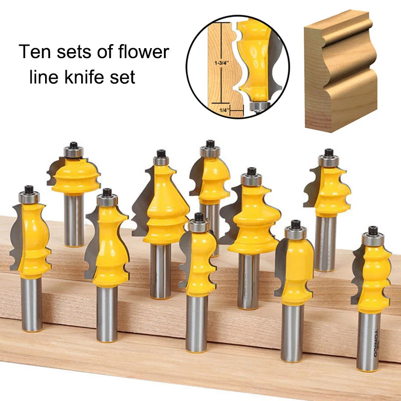 

Newly 10 Pcs Grinding Bits Alloy Architectural Molding Router Bit Set 1/2 Inch Shank for Woodworking XSD88