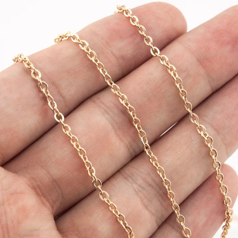 

100% Stainless Steel 2mm Width Gold Rolo Link Chain Necklace Metre By The Metre Cadenas Por Metros Chaine Acier Inoxydable