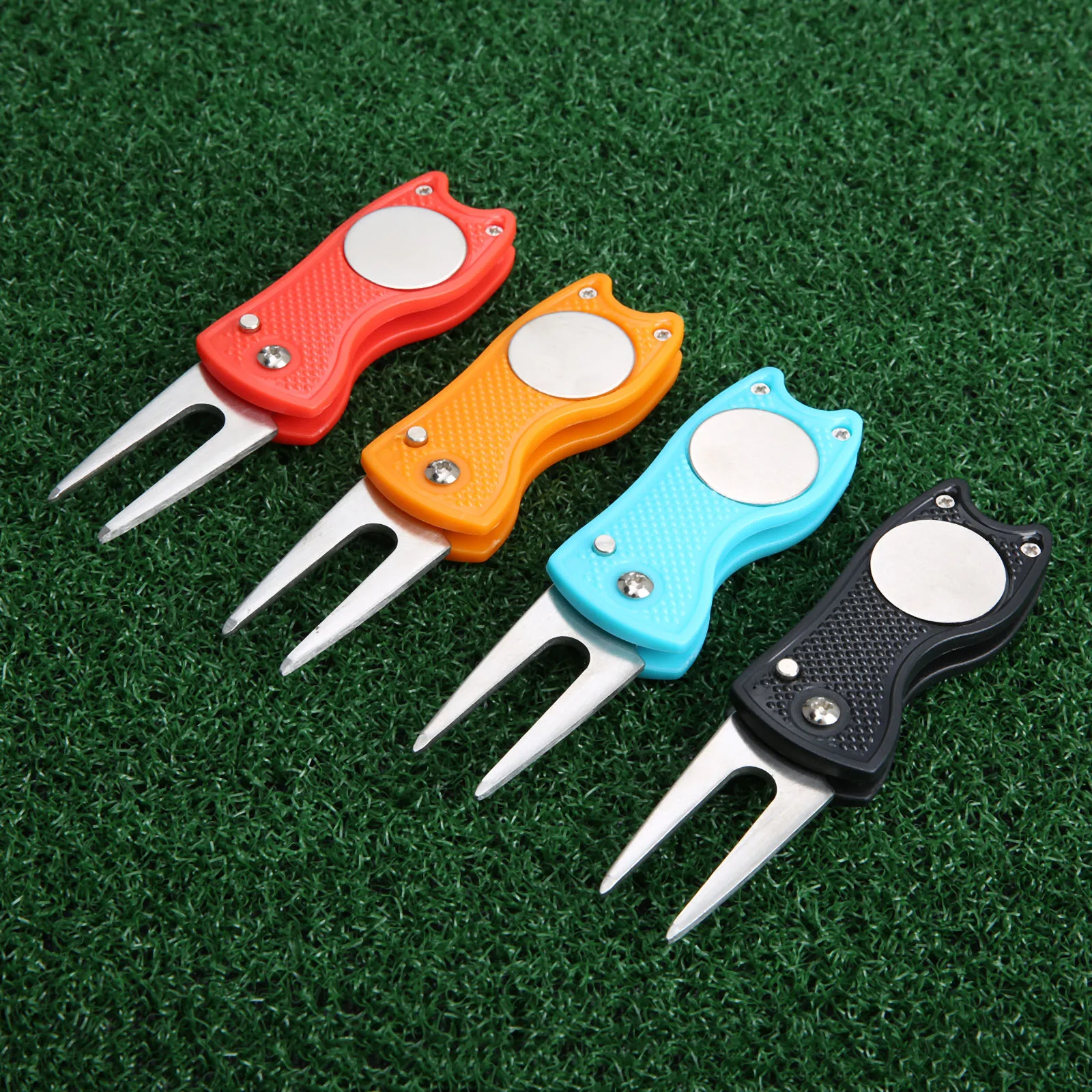 

Stainless Steel Golf Putting Green Divot Fork Repair Switchblade Tool With Balls Mark Pitchfork Fit Groove Cleaner & Club Rest