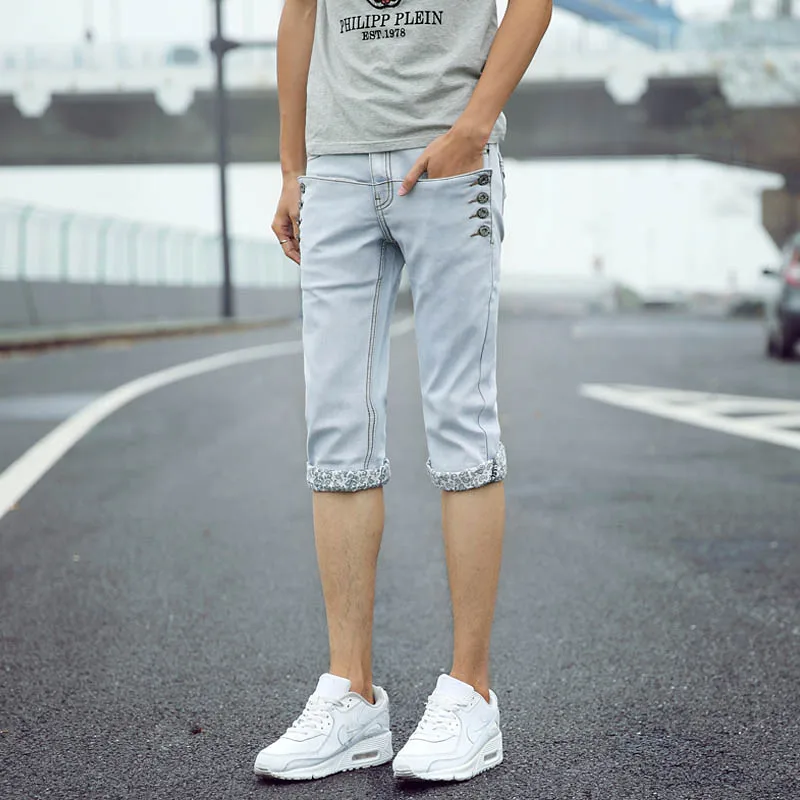 de mezclilla cortos de curling pantalones vaqueros verano hombres delgados pantalones vaqueros hombres 7 puntos|jean shorts leggings|jeans retailjeans paypal - AliExpress