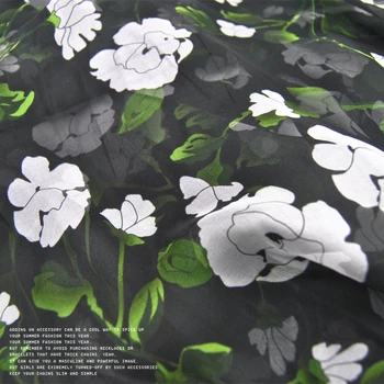 

Thin black Gardenia wide silk chiffon fabric thin transparent dress shirt fabric cloth big