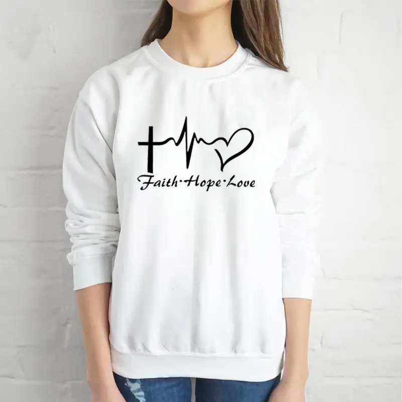 Faith Hope Love, Женская толстовка, пуловер с круглым вырезом, с графическим сердечным ритмом, Harajuku, толстовка с капюшоном, одежда с христианским Иисусом, дропшиппинг, топы
