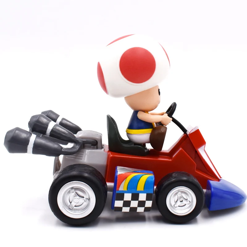 Super Mario Bros Mushroom Kart Pull Back Car Figures 13CM Japan Anime Red PVC Figma Kids Hot Birthday Gifts Toys For Boys