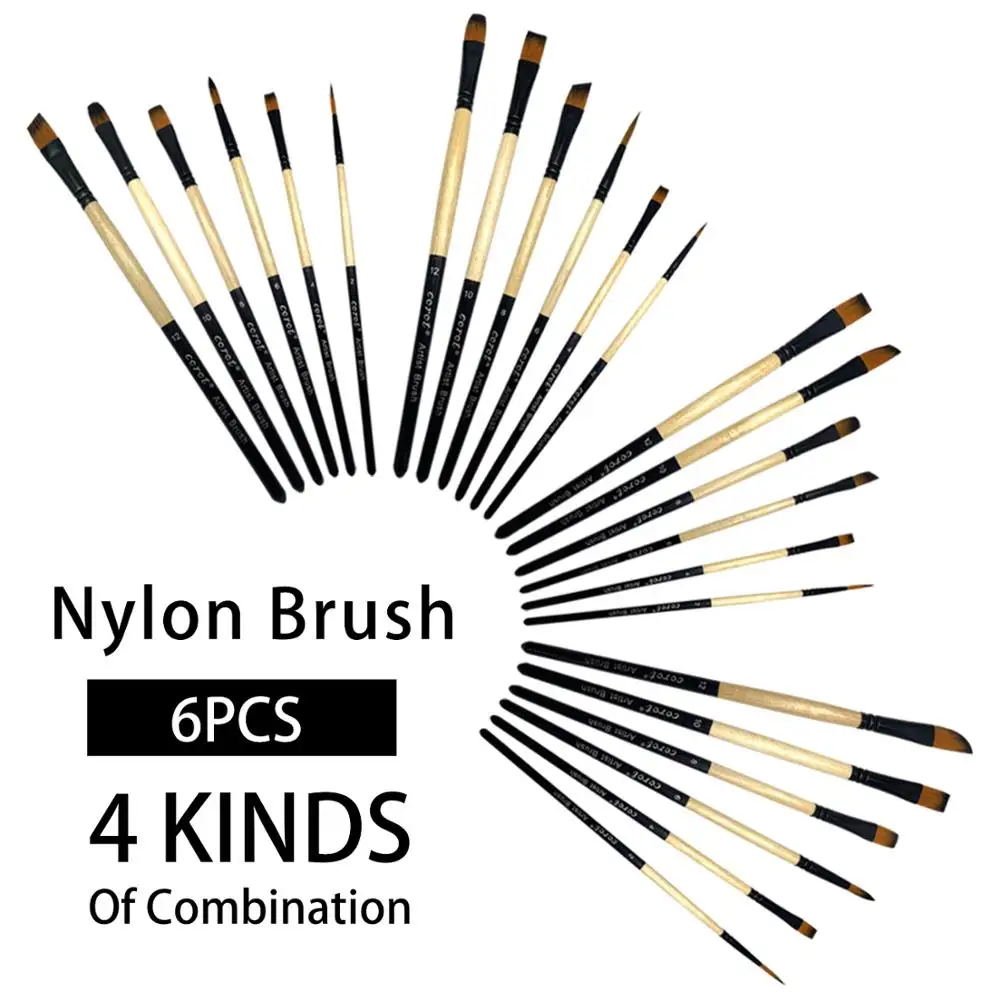 6Pcs Different Size Wood Paint Brush Set Nylon Hair Painting Brushes for Watercolor Acrylic Oil Painting Art Supplies 6 pcs wood rod combination multi function paint brush pen set white nylon hair watercolor acrylic painting brush art tools