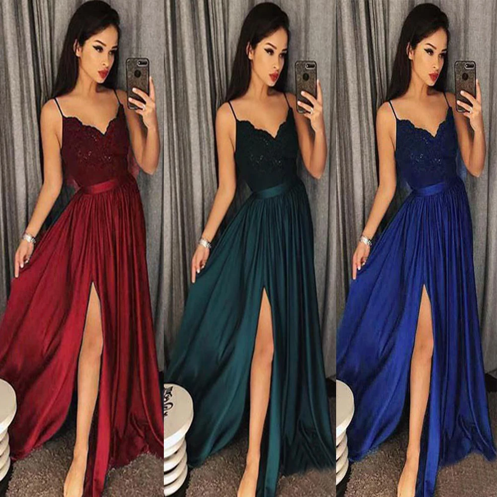 Для женщин Формальные длинная юбка миди для выпускного Вечеринка свадебные с разрезом и высокой талией винно-красный, зеленый синий