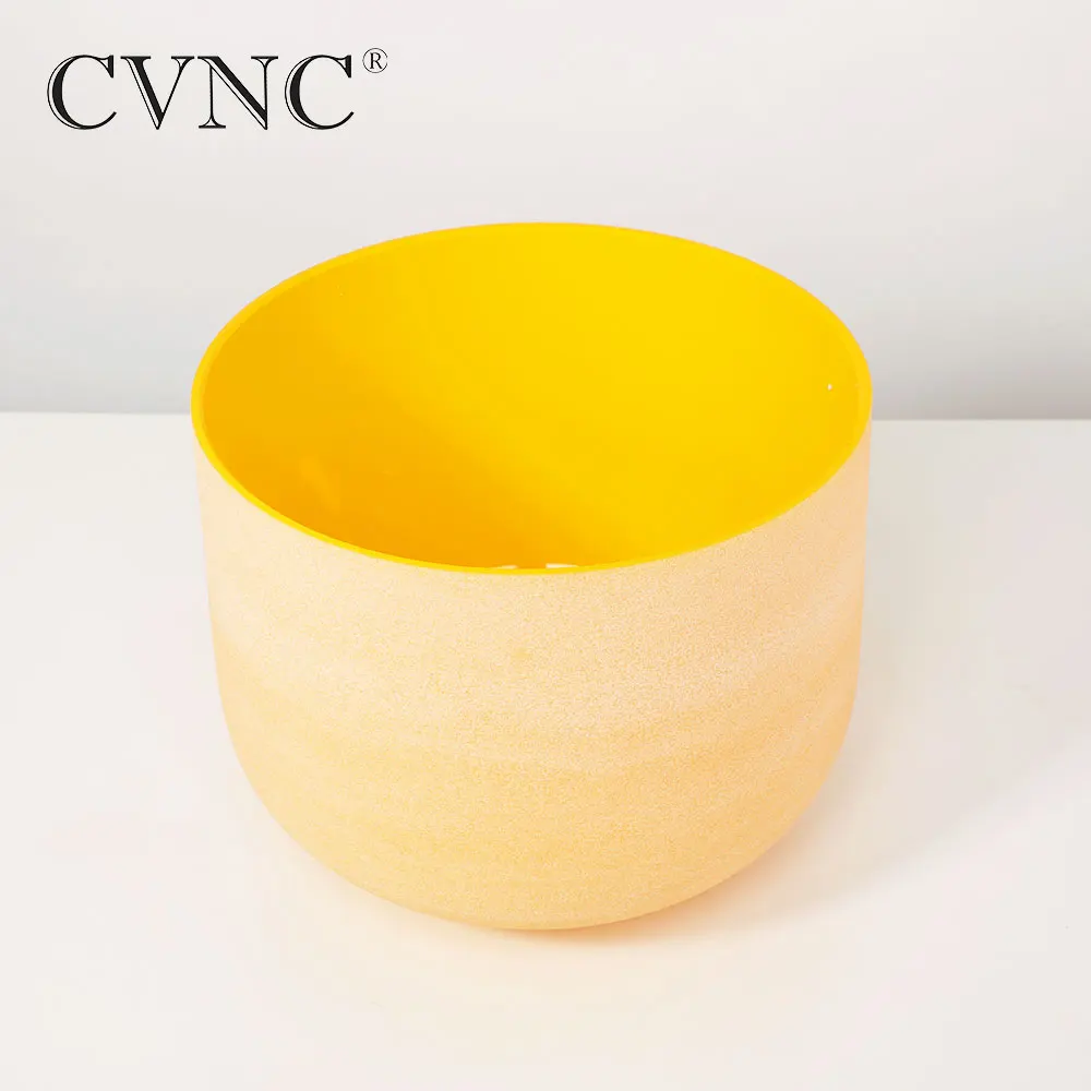 

CVNC 6" Note E Colored Chakra Tuned Solar plexus Frosted Quartz Crystal Singing Bowl