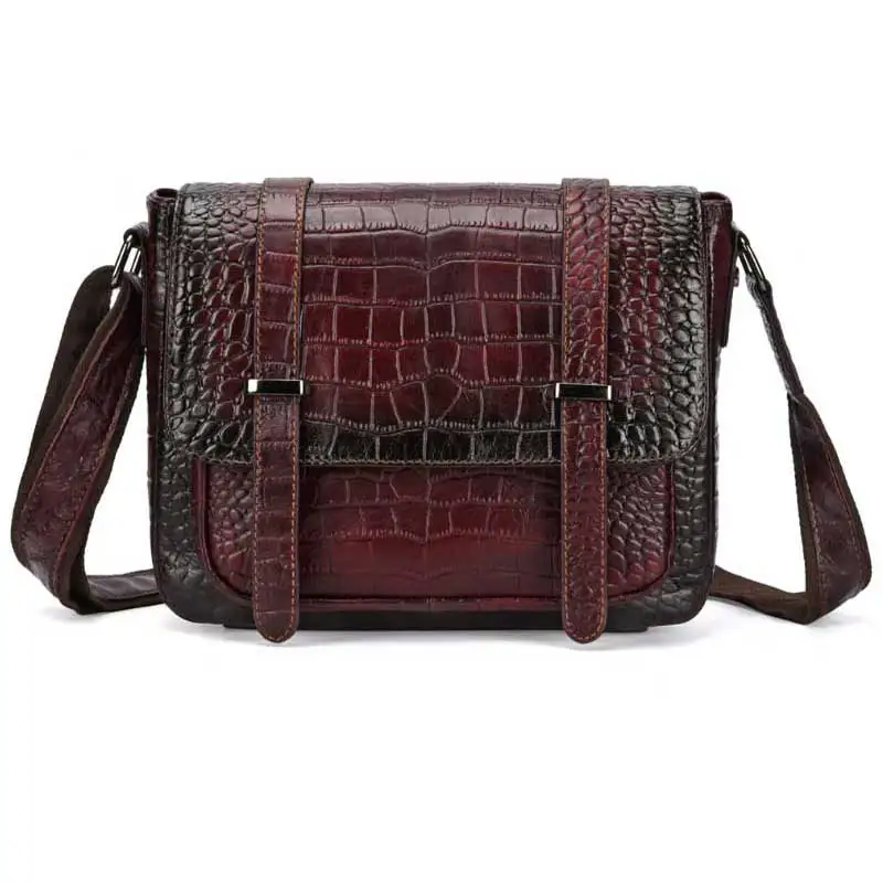 

New retro one-shoulder sloping bag lady hand-held crocodile tattoo cowhide genuine leather bag