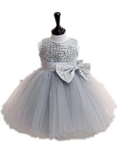 BABY WOW Baby Gilr Clothes Gray Sequins Sleeveless Vestidos Christmas Wedding Party Dresses for Vestido Festa