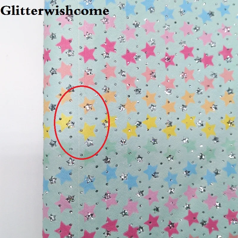 Glitterwishcome 21X29 см A4 размер винил для бантов напечатанные звезды блестящая кожа Fabirc искусственная кожа листы для бантов, GM267A