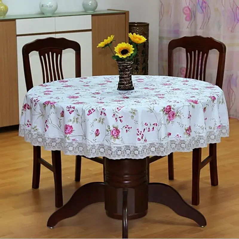 Pastoral PVC Round Table Cloth Waterproof Oilproof Floral Printed Lace Edge Plastic Table Covers Anti Hot Coffee Tablecloths