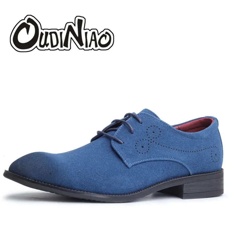 

OUDINIAO Brogue Casual Shoes Men Lace Up Fashion 2018 Breathable Pointed Toe Derby Mens Shoes Faux Suede Italy Large Sizes