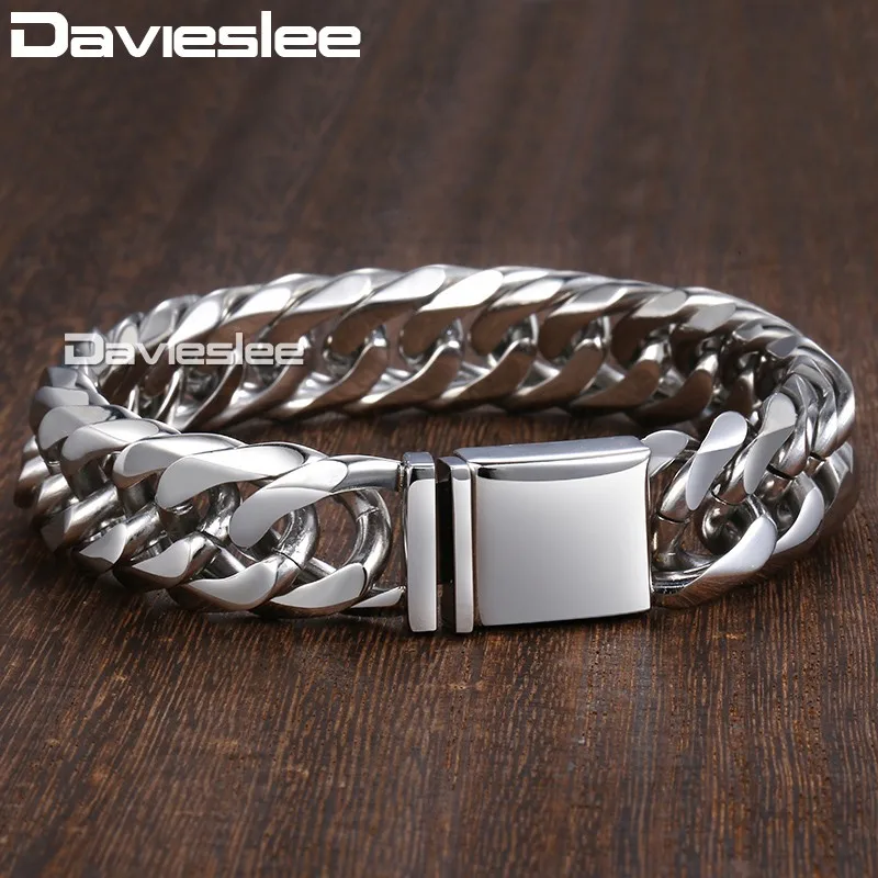 Davieslee Iced Out покрытый стразами кубинская цепь мужское ожерелье браслет 316L нержавеющая сталь Золото Серебро 16 мм DHSM04