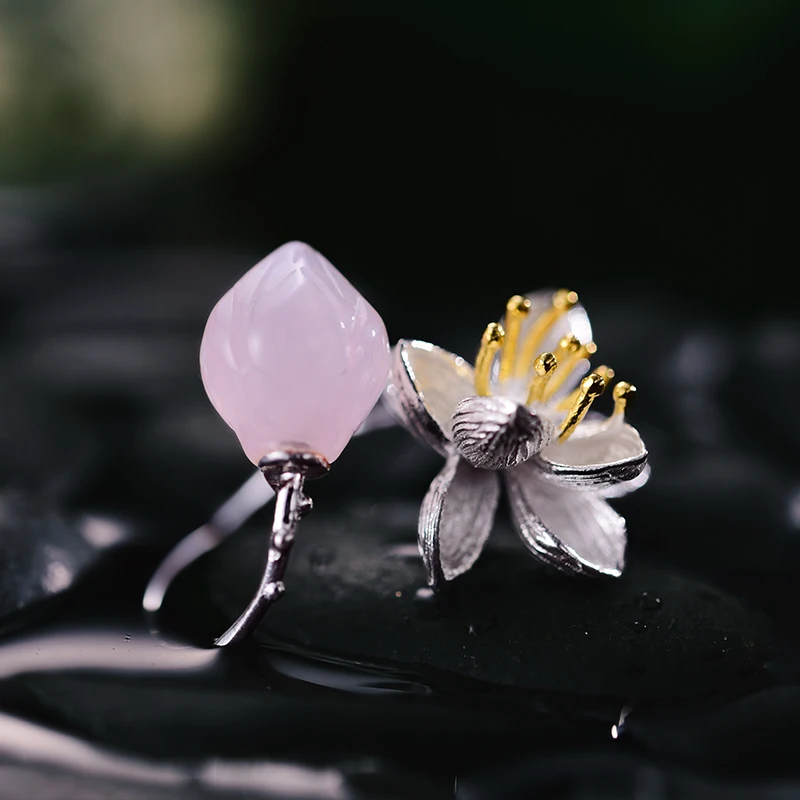 Lotus Fun Real 925 Sterling Silver Natural Rose Quartz Handmade