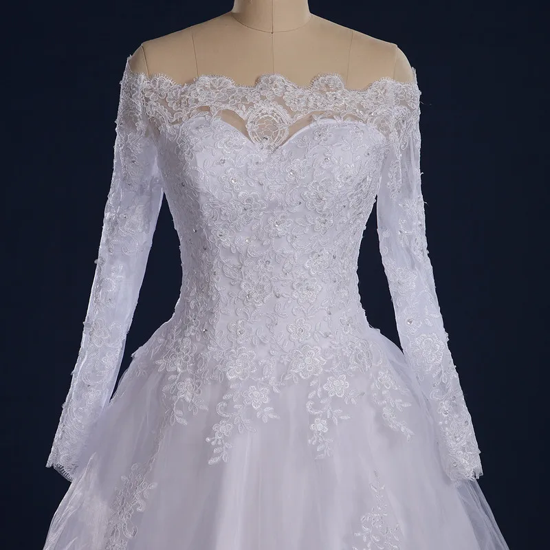 QQ Lover с плеча с длинными рукавами свадебное платье на заказ кружево Vestido De Noiva с реальными фотографиями