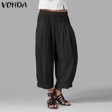 VONDA для женщин Повседневное широкие брюки демисезонный Высокая талия дамские шаровары Твердые Безразмерные брюки плюс размеры Винтаж низ