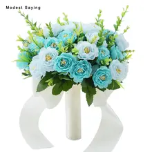 Новое Поступление Синие искусственные Сатиновые розы/украшение на свадьбу букеты розовый свадебный цветок Свадебные украшения ramo de novia