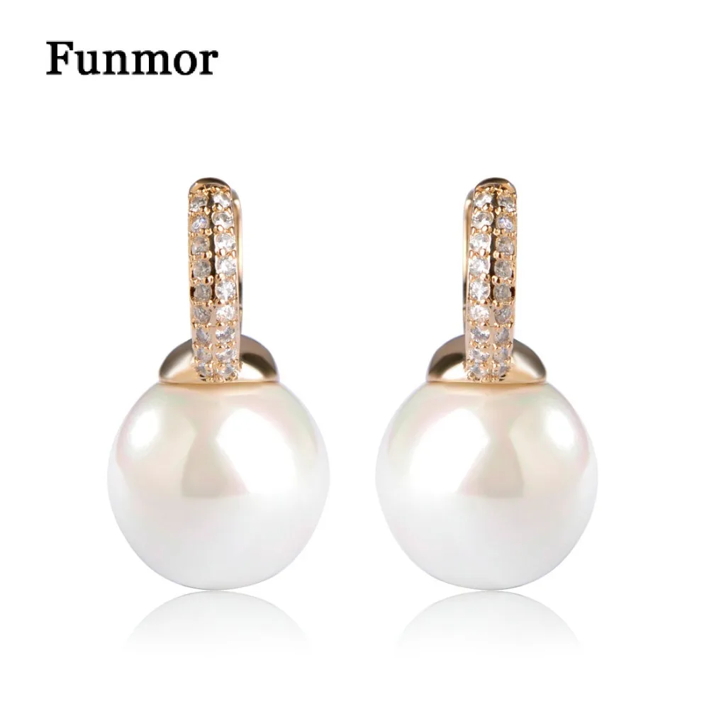 

Funmor Gold Color Cubic Zirconia Earring Big Size Imitation Pearls Dangle Earrings For Women Copper Ear Piercing Jewelry Brincos
