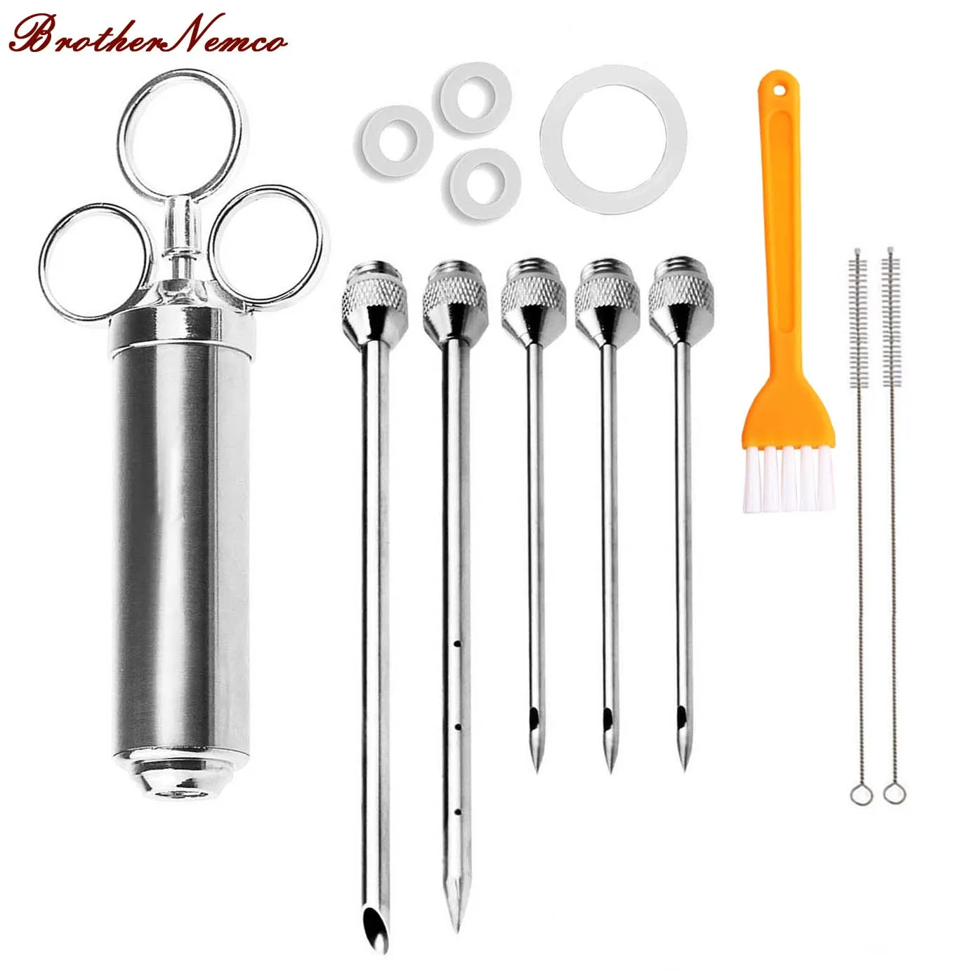 

BrotherNemco Upgrade Meat Injector Syringe,Poultry Marinade Flavour Injector Meat Seasoning Injectors BBQ Kit Tools 5 Needles