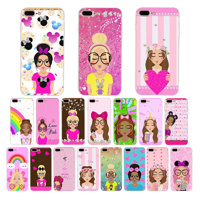 

IMIDO Cute girls like pink Soft silicone fitted phone case for iphone 6 7 8 5 X XS XR XSmax 6s/6/7/8plus 5/6s SE TPU shell cover
