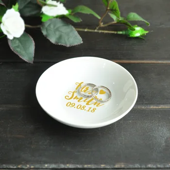 

Personalized Ring Dish Wedding Ring Holder Gift for Bride Name and Date Jewelry Dish Gift for Her