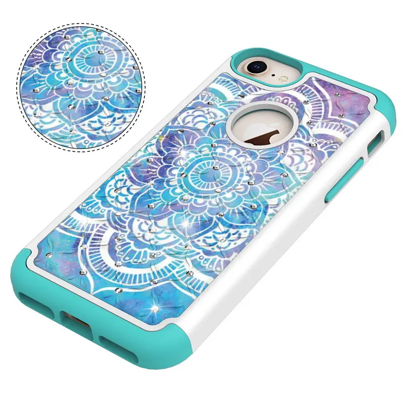 Case for iPhone 7 Plus Painted Pattern PC and TPU Bling Glitter Diamond Cover for iPhone 6 Plus 6s Plus 8 Plus Armor Phone Cases 1