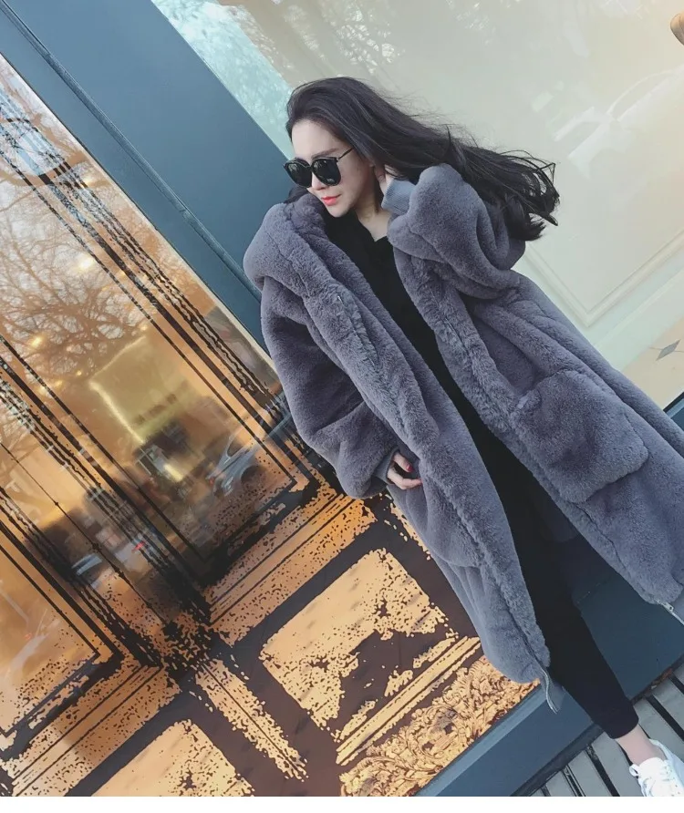 puffer coat with hood Plus Size New Winter Women Faux Fur Coat Fashionable Beaver Rabbit Hair Thicken Warm Long Hooded Loose Casual Female Parka HF372 women's down coats & jackets