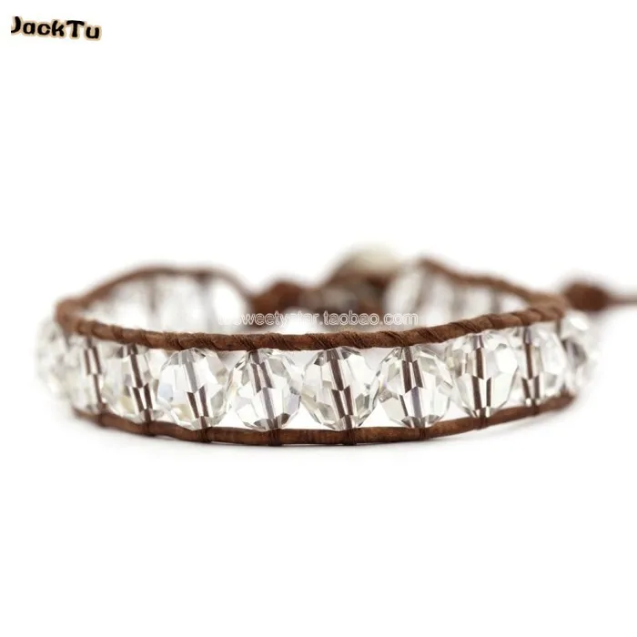 

8mm large clear crystal single wrap bracelet woman