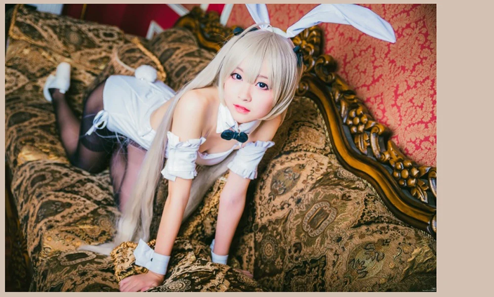 Where we are least alone Kasugano Sora Anime sexy Rabbit ear White dress Bunny Girl Cosplay costume Complete set of clothes