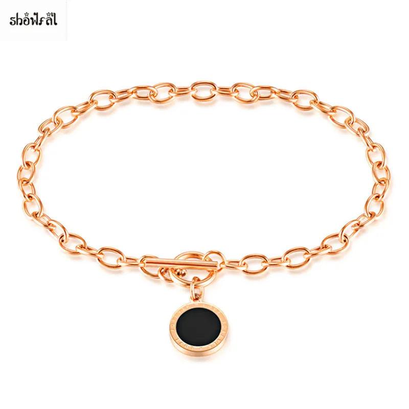 

Forever Love Round Pendant Stainless Steel Rose Gold Bracelet for Women O Link Chain Charm Bracelet Christmas Bulgaria Jewelry