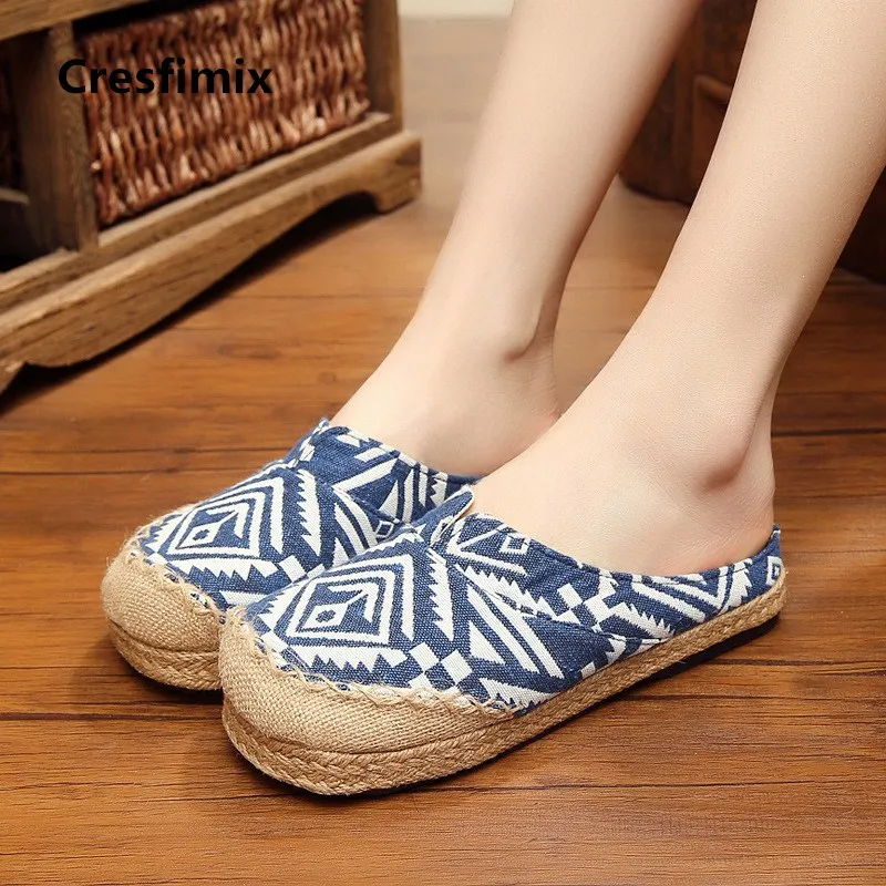 

Cresfimix sandalias de mujer women cute comfortable blue pattern slip on flat sandal shoes lady casual red cloth sandals c2170