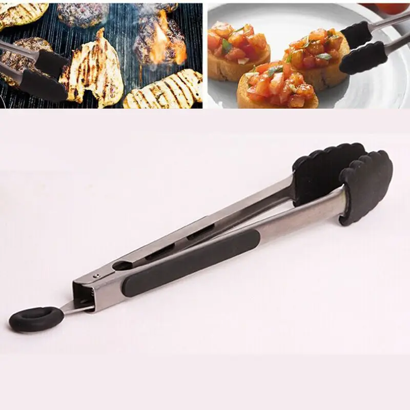 KECTTIO Nylon Non Stick Kitchen Tongs Stainless Steel Barbecue Tongs