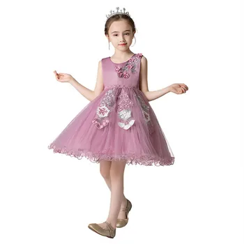 

Applique Princess Flower Girl Dresses up kids Fancy Formal Party Costume for Kids Birthday Party Clothing