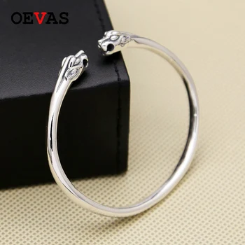 

Solid 925 Sterling Silver Tiger head Cuff Bangle Bracelet Men Women Top Fashion Gothic Punk Style Rock S925 Silver Jewelry Gifts