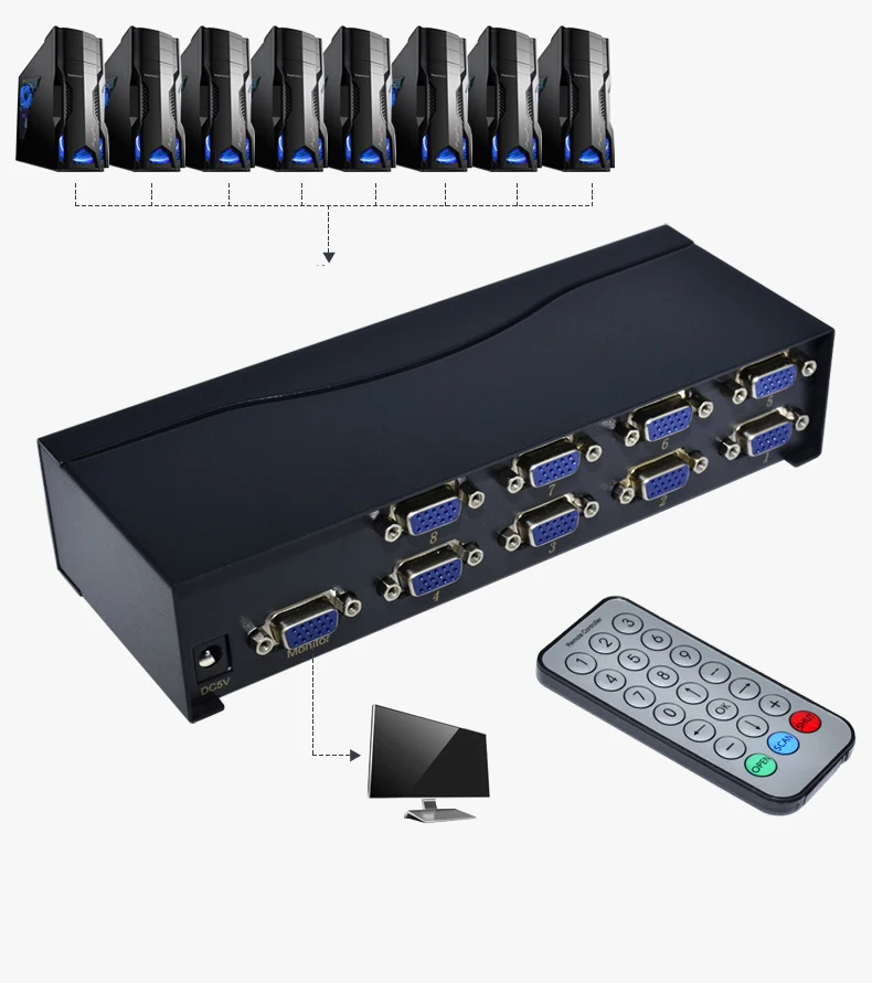 8 портов VGA видео коммутатор 8 вход 1 выход VGA монитор хаб разъемов для компьютера ТВ коробка