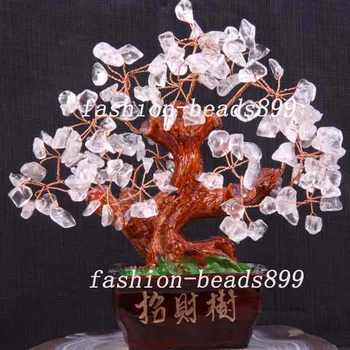 

Free Shipping 158x168x68MM Natural Stone Beads White Crystal Wire Wealth inviting Good Luck Tree 1Pcs N119