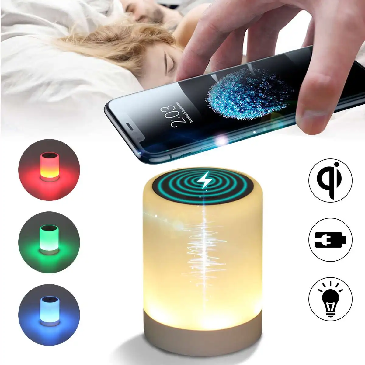 

2 in 1 Multifunction LED Desk Lamp Bedside Night Lights With 5V QI Wireless Charger Charging for Smart Phones Power Bank