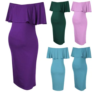 

Fashion Womens Pregnants Maternity Gown Off Shoulder Ruffles Solid Nursing Maternity Dresses Pregnancy Dress Vestido Gestante