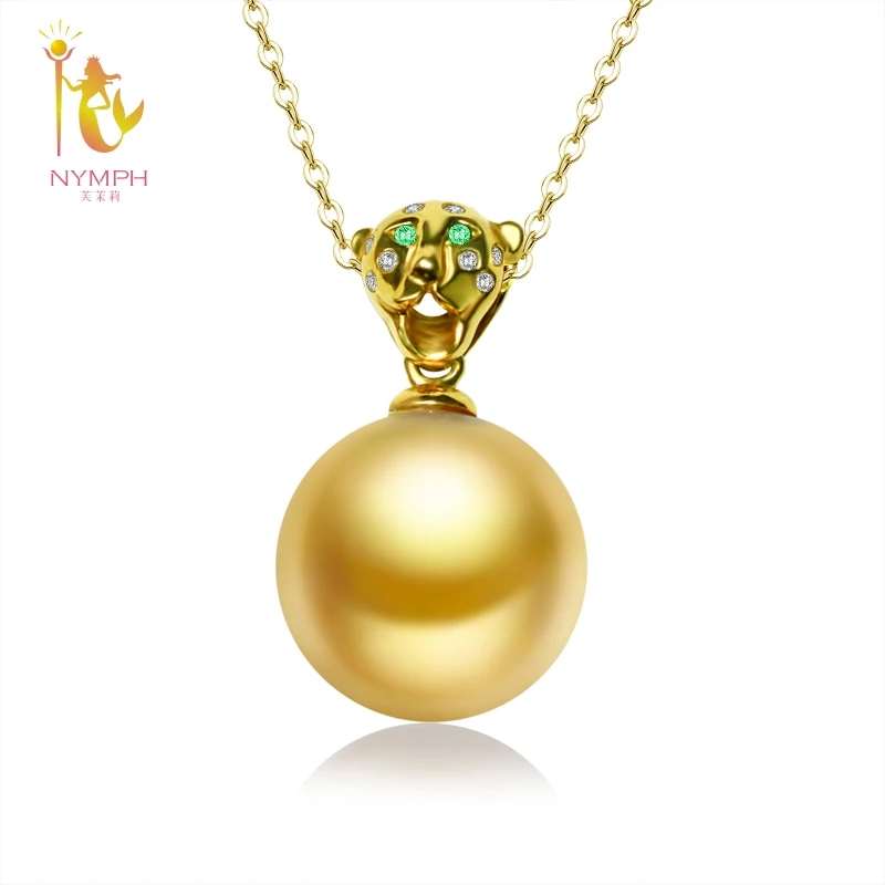 

NYMPH south sea golden pearl pendant real natural golden color pearl necklace with real 18k gold chain as gift D308