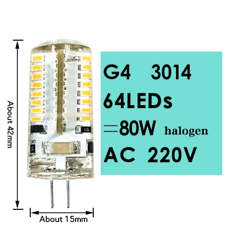 COB G9 G4 светильник светодиодный лампочка прожектор в форме кукурузы 110 В 220 В заменить 20 Вт, 30 Вт, 40 Вт, 50 Вт галогенные светильник затемнения 14 светодиодный s 22 светодиодный s 30 светодиодный s SMD 2835 - Испускаемый цвет: G4 3014 64LED 220V