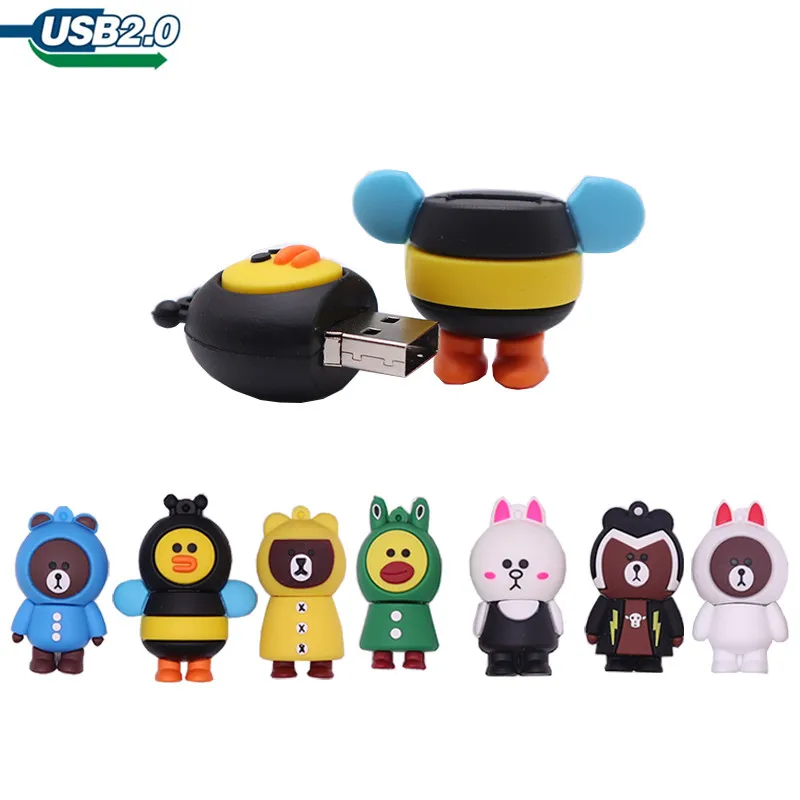 

100% Real capcity pen drive cartoon animals usb flash drive 4GB 8GB 16GB 32GB 64GB 128GB cute bear creative pdn drive usb stick