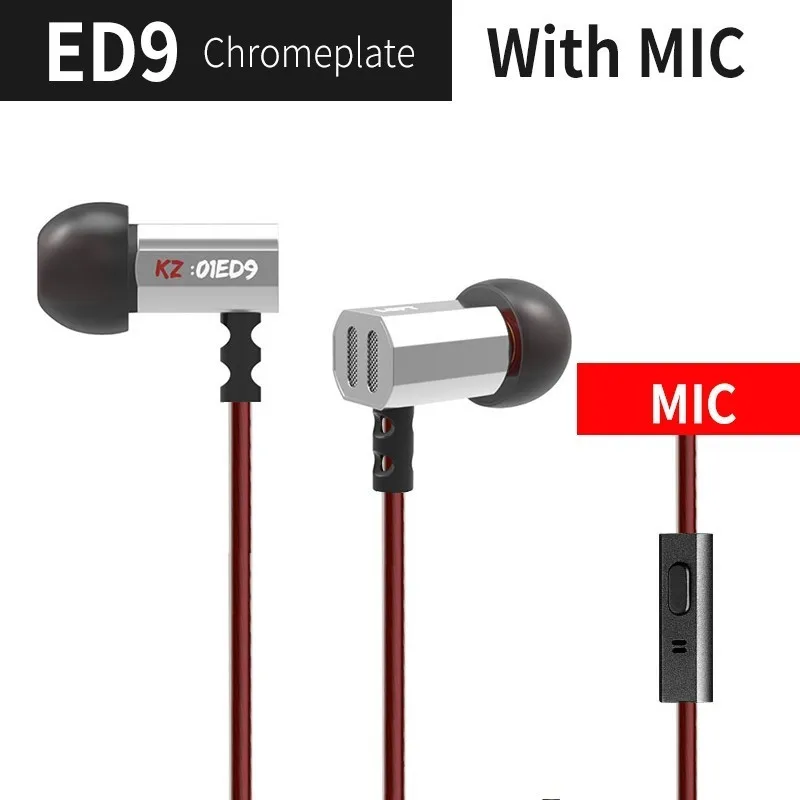 KZ ED9 супер чаша настройки сопла наушники в ухо Мониторы HiFi наушники с микрофоном прозрачный звук - Color: Silver mic