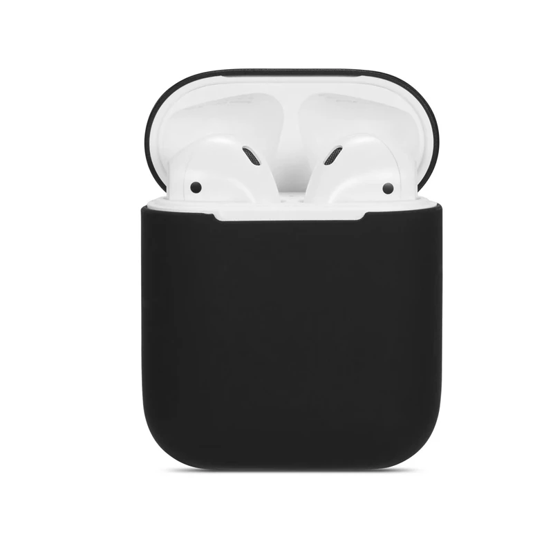 Силиконовый наушник чехол для Airpods 1 мягкий гибкий тонкий чистый яркий цвет беспроводной Bluetooth наушники чехол для Airpods чехол сумка - Цвет: Black