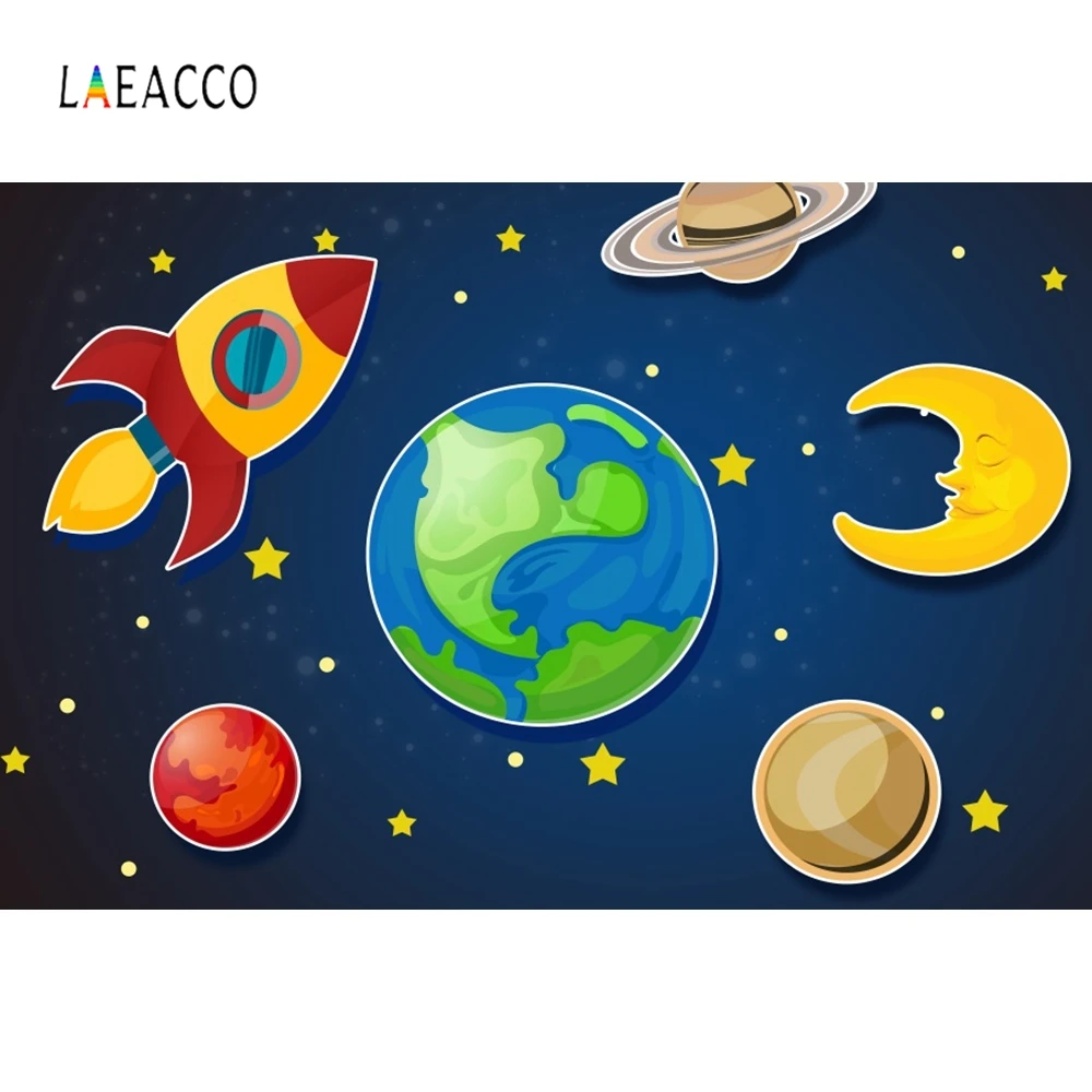 

Laeacco Cartoon Spaceship Boy Birthday Party Photography Backgrounds Customized Photographic Backdrops For Photo Studio
