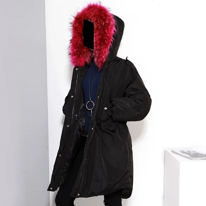 

2017 Winter new loose large size female coat drawstring waist real wool hooded down jacket-309