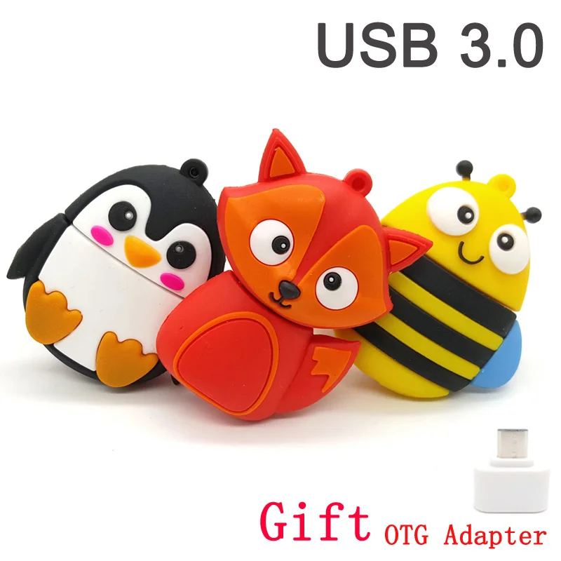 

Animals Cartoon USB Flash Drives 4GB 8GB 16GB 32GB 64GB Pendrives USB Stick Pen Drive Memory Pens USB 3.0 With OTG Adapter Gift