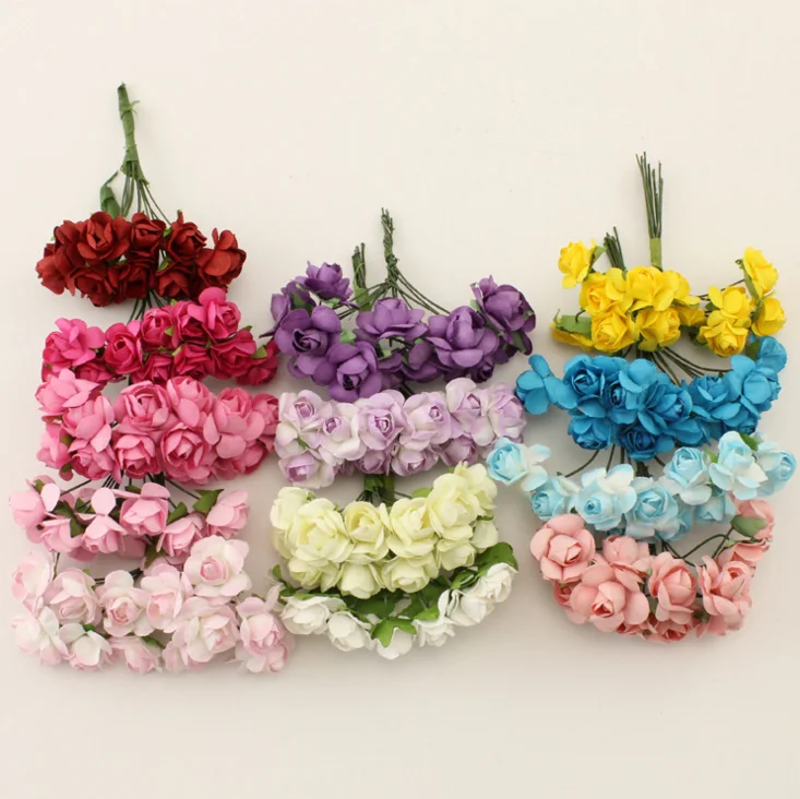 

144 Pcs/set Hot Head Multicolor Decorative Plum Flower Artificial mini Paper Rose Flowers For Party Decoration Gift Supplies