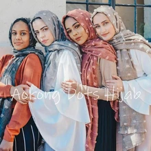 Цельный однотонный хиджаб в горошек, шарф большого размера, ислам, шаль для головы, мягкий шарф длинный мусульманский смешанный хлопок, однотонные хиджабы